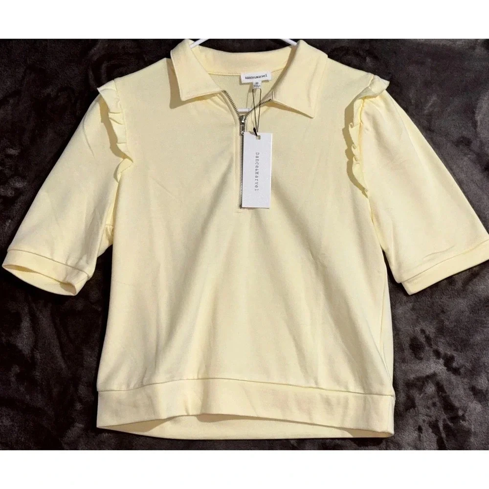 Dance & Marvel‎ Butter Yellow Quarter Zip Top – Womens Medium – NWT